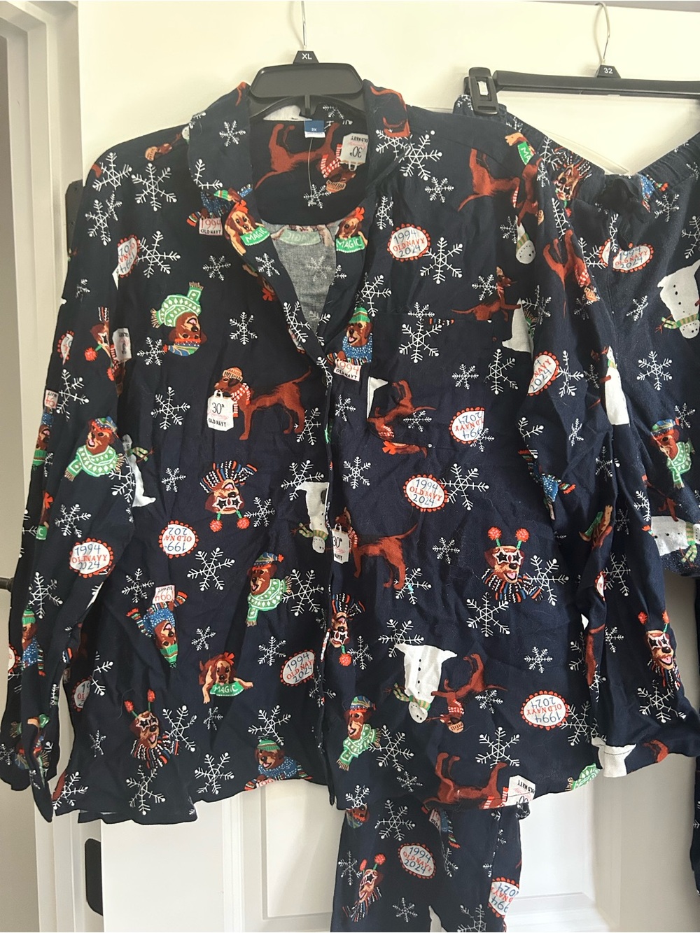 Old Navy Navy Blue Holiday Dog Print Long Sleeve Flannel PJ Set